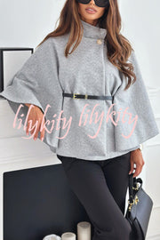 Elegant Moment Woolen Button Turtleneck Belted Oversized Cape