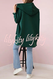 Solid Color Loose Hooded Zip-up Casual Sports Jacket