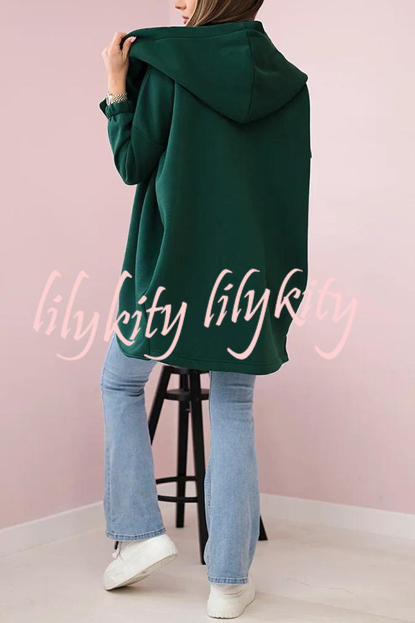 Solid Color Loose Hooded Zip-up Casual Sports Jacket