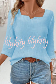 Simple Casual V-neck Mid-length Sleeve Loose Top