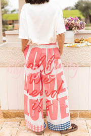 Unique Printed Elastic Waist Pocket Vacation Casual Wide Leg Pants