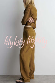 Bella Satin Drape Collar Single Button Casual Blazer and Elastic Waist Pocket Loose Pants Set