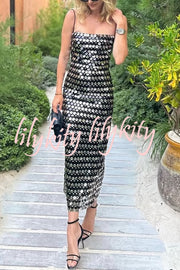 Sexy Sequined Halter-neck Backless Slim Fit Slit Midi Dress