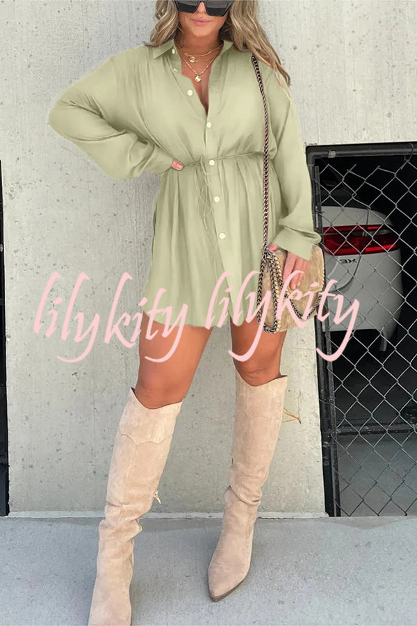 Solid Color Long Sleeve Button Casual Shirt-Style Rompers