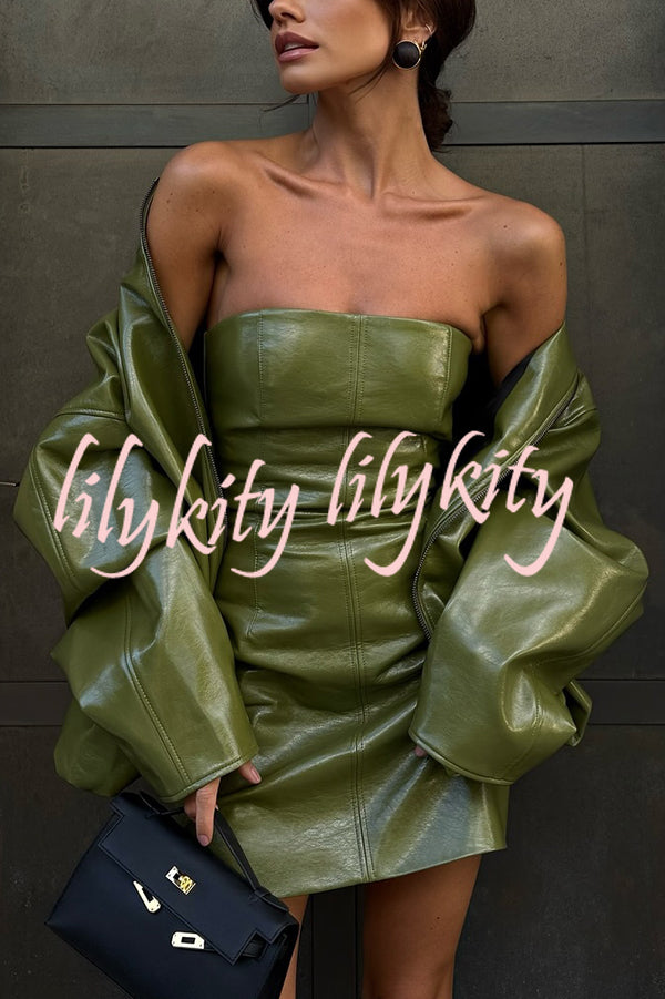 Sexy Tube Top Back Zipper Slim Leather Mini Dress