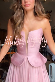 Fantasy Fairy Pleated Corset Chiffon Hem Strapless Maxi Dress