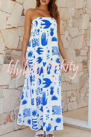 Sandy Silhouette Unique Print Strapless A-line Maxi Dress