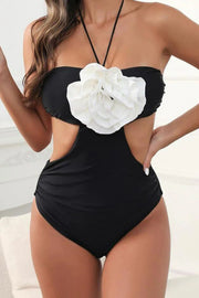 Halter Neck Three Dimensional Flower One Piece Swimsuit