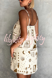 Fashionable Graffiti Printed Halter Backless Loose Mini Dress