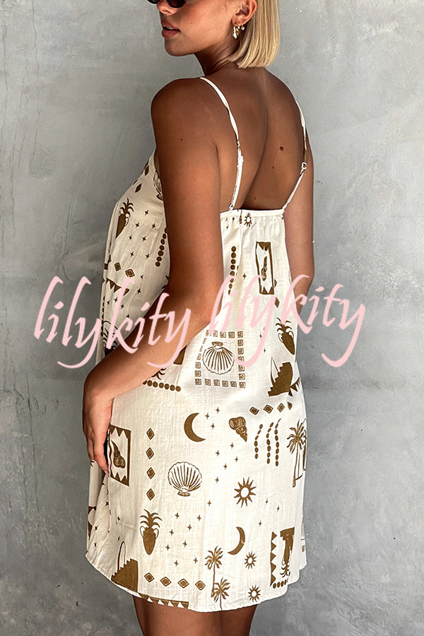 Fashionable Graffiti Printed Halter Backless Loose Mini Dress