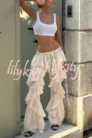 Fashionable Ruffled Elastic Waist Holiday Style Flared Pants