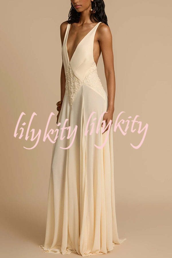 Venus By The Sea Tulle Lace Patchwork Backless Flowy Maxi Dress