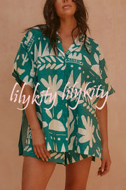 Summer Calls Unique Printed Loose Shirt and Elastic Waist Shorts Set