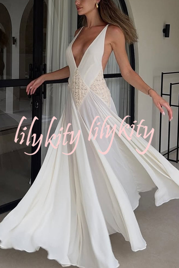 Venus By The Sea Tulle Lace Patchwork Backless Flowy Maxi Dress