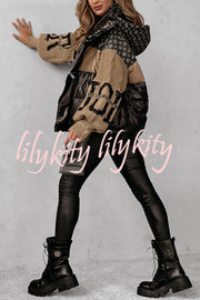 Stylish Denim Knit Long-sleeved Patchwork Hooded Pocket Thickened Jacket