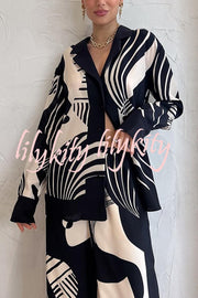 Weekend Escape Exclusive Print Contrast Trims Drape Blouse