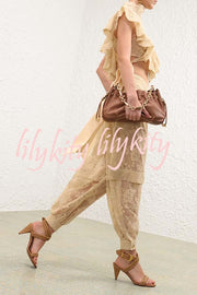 Ellie Lace Gathered Waist Pocket Button Ankle Cuffs Harem Pant