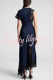 Paris Dream Satin Lace Trim Irregular Design Drape Maxi Dress