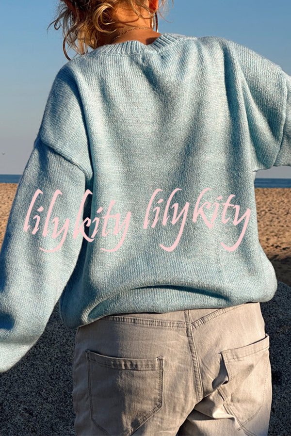 Letter Pattern Crew Neck Long Sleeve Loose Knit Sweater