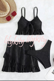 Hollow Patchwork Suspender Strap Three Pieces Swimsuit Set