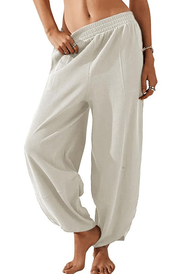 Solid Color Casual Elastic Waistband Wide-leg Pants