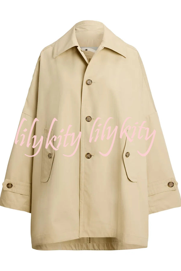 Timeless Fashion Button-breasted Wide Sleeve Pocket Twill A-line Jacket