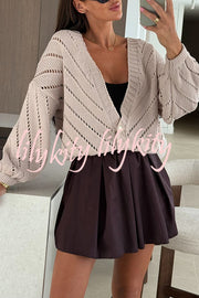 Fashion Hollow Knitted V-neck Button Loose Cardigan