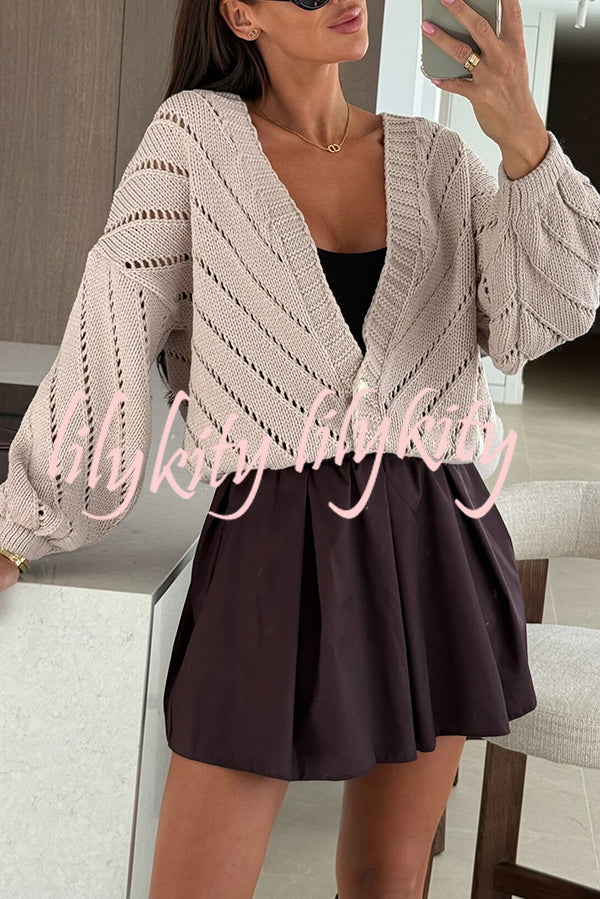 Fashion Hollow Knitted V-neck Button Loose Cardigan