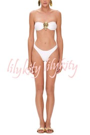 Beach Moment Oyster Metal Decor Bandeau Stretch Bikini Swimsuit