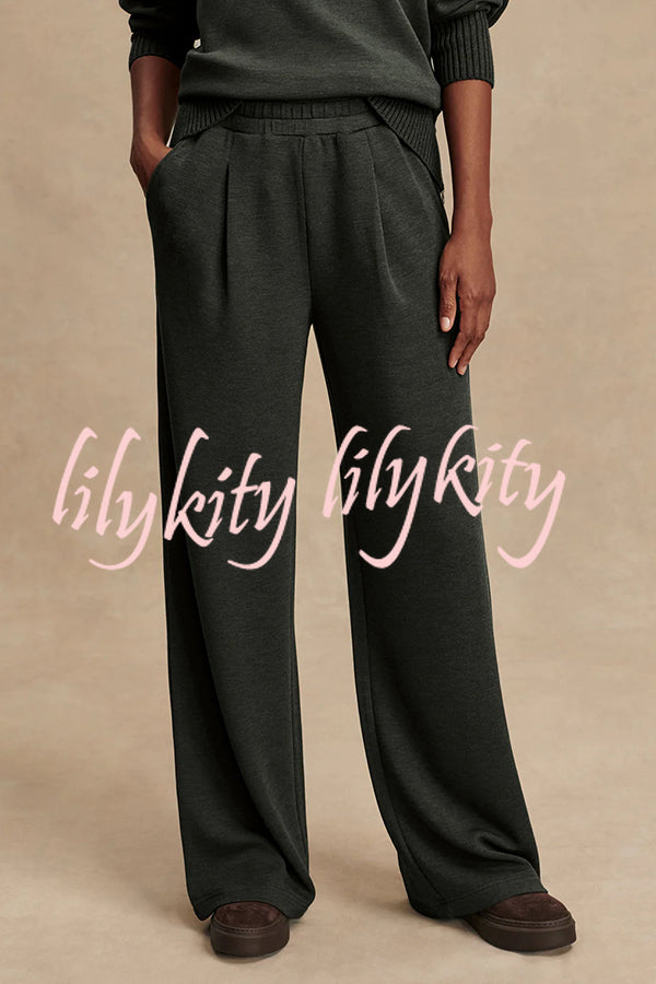 Barker High-Neck Long Sleeve Side Zipper Sweatshirt and Elastic Waist Pocketed Loose Pants Set