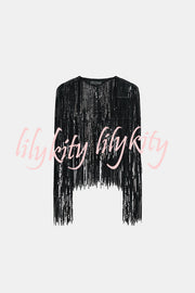 Party Crasher Layered Sequined Tassels Long Sleeve Loose Jacket