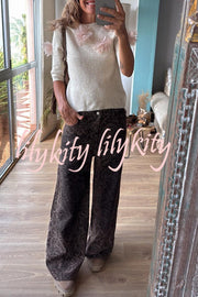 Alboran Knit Organza Flowers Detail Short Sleeve Loose Sweater