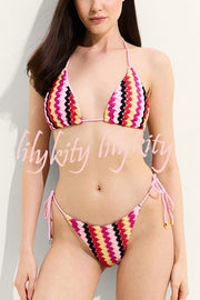 Knit Wave Unique Print Stretch Tie Bikini Swimsuit