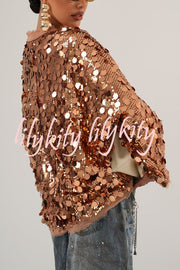 Fashion Sequined Long-sleeved V-neck Loose Lace-up Cardigan