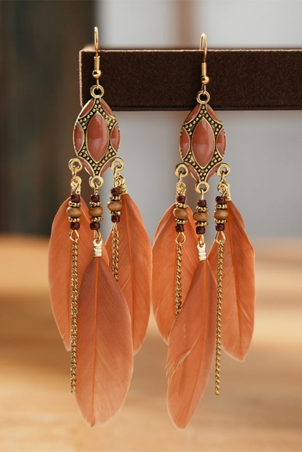 Boho Vintage Colorful Feather Tassel Dangle Drop Earrings