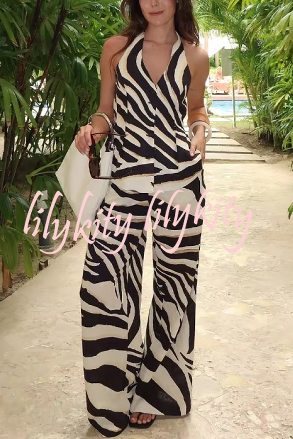 Zebra Print Casual Pocket Wide-leg Pants