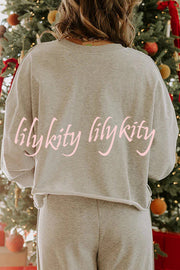 Dear Daydream Loose Bow Tie Long-Sleeved Sweatshirt and Elastic Waist Pocket Pants Set