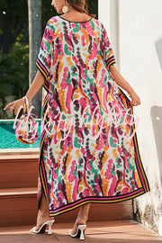 Unique Tie-dye Print V-neck Loose Holiday Cover-up Maxi Dress