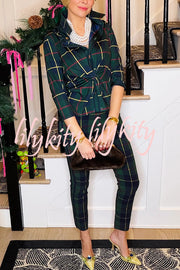 Embrace The Festival Plaid Twist Half Sleeve Shirt and Elastic Waist Pencil Pants Set