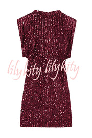 Fashionable Sequined Round Neck Sleeveless Slim-fit Mini Dress