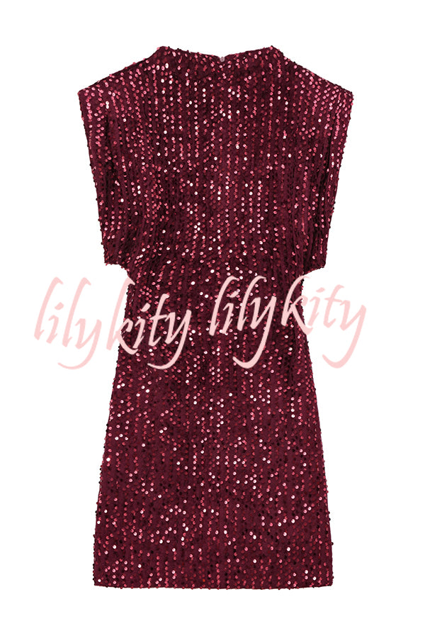 Fashionable Sequined Round Neck Sleeveless Slim-fit Mini Dress