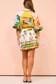 Summer Sophistication Linen Blend Unique Print Belted Pocket Shirt Mini Dress