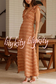 Solid Color V-neck Elegant Sling Lace Up Vacation Maxi Dress