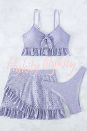 Hollow Patchwork Suspender Strap Three Pieces Swimsuit Set