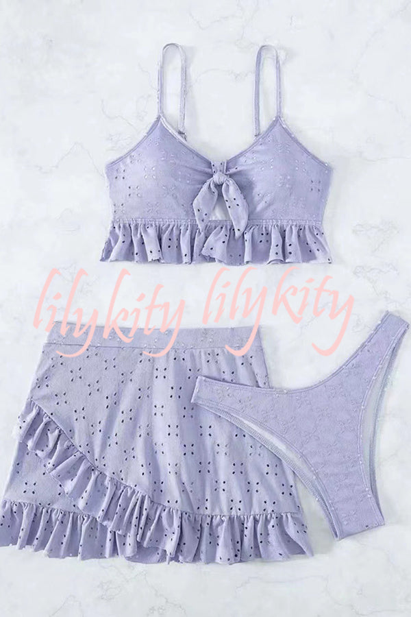 Hollow Patchwork Suspender Strap Three Pieces Swimsuit Set