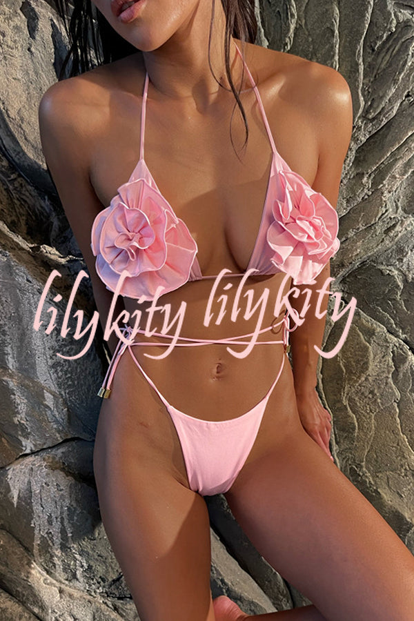 Elegant Suspender Three Dimensional Flower String Bikini