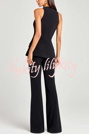 Women Power Metal Cross Snap Button Sweetheart Neck Wide Strap Vest