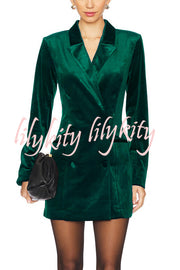 Holiday Soiree Solid Color Velvet Lapel Long Sleeve Blazer Mini Dress