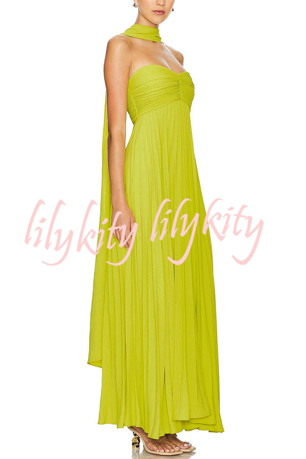 Exquisite Princess Pleated Off Shoulder with Scarf Party Maxi Dress