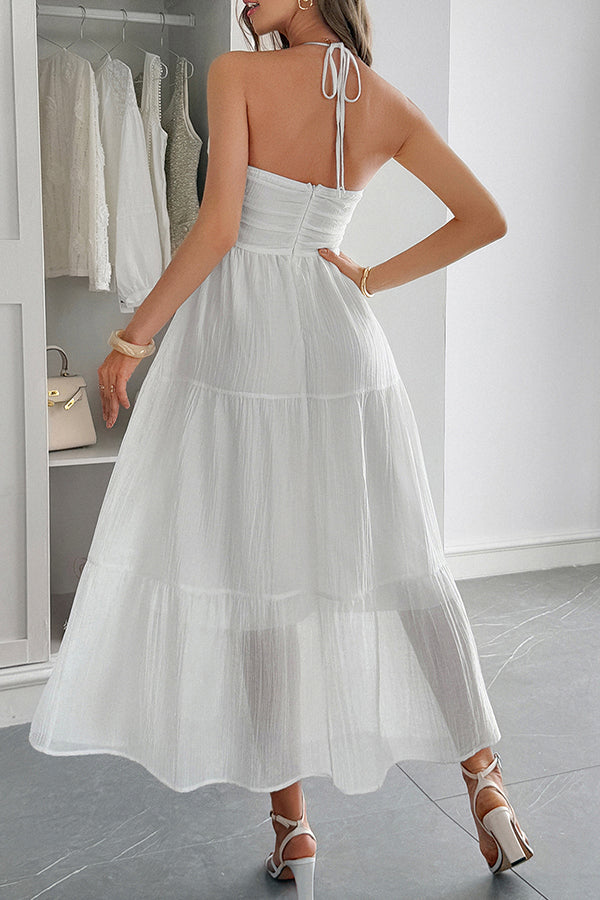 Solid Color Halterneck Tie Casual Holiday Style Maxi Dress